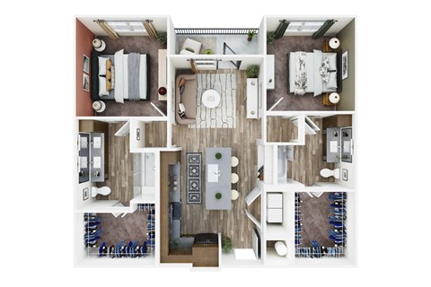 Floor plan for 2 beds, 2 baths, 1095 sqft